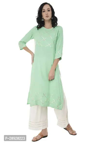 Ushmaa Straight Rayon Woven Printed Kurti Set with Gota Patti Work for Women  Girls Kurti Set| Casual Wear | Ethnic Wear | Indian Dress (Small, Sea Green)