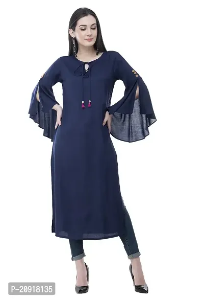 Ushmaa Rayon Woven Bell Sleeve Kurti for Women  Girls Kurti | Casual Wear | Ethnic Wear | Indian Dress (XX-Large, Navy)