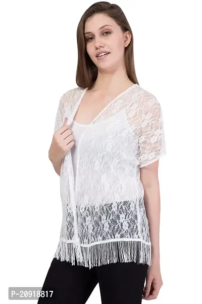 Ushmaa Apparels Short Sleeve Shrug Shirt | Woven Shrug Casual Wear for Women  Girls White-thumb2