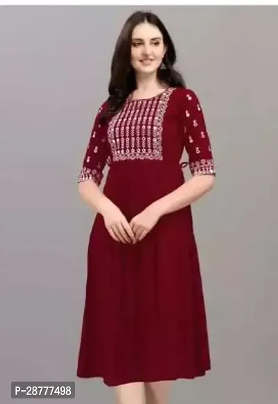 Stylish Maroon Rayon Embellished Straight Stitched For Women-thumb0