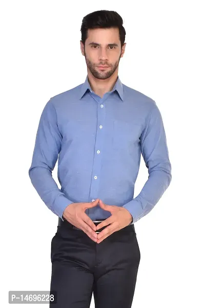 PARASSIO Men's Blue Cotton Formal Shirt