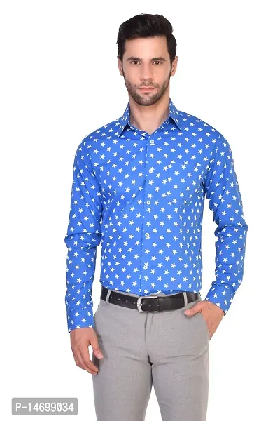 PARASSIO Men's Blue Printed Slim Fit Partywear Shirt-thumb0