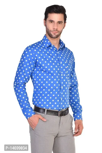 PARASSIO Men's Blue Printed Slim Fit Partywear Shirt-thumb4