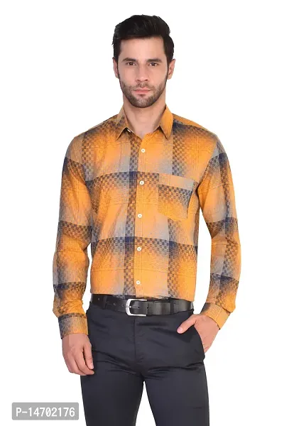 PARASSIO Men's Orange Checkered Slim Fit Casual Cotton Shirt-thumb0