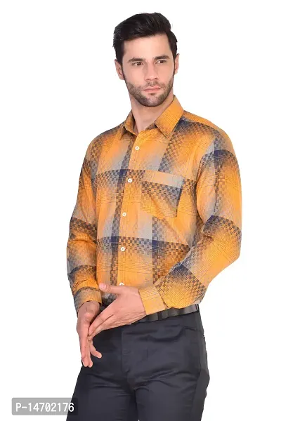 PARASSIO Men's Orange Checkered Slim Fit Casual Cotton Shirt-thumb2