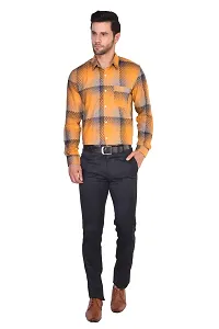 PARASSIO Men's Orange Checkered Slim Fit Casual Cotton Shirt-thumb2
