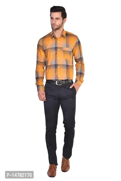PARASSIO Men's Orange Checkered Slim Fit Casual Cotton Shirt-thumb3