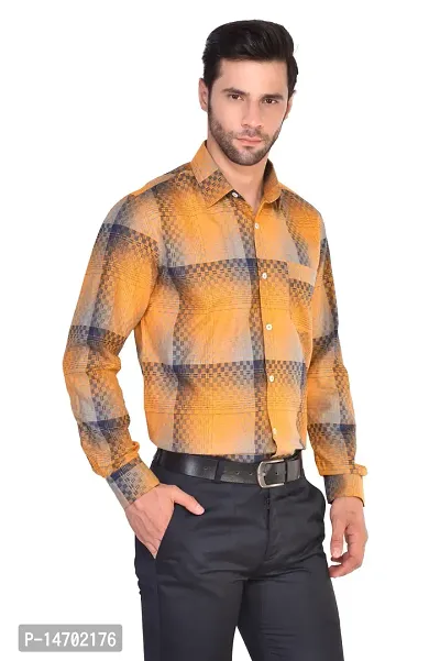 PARASSIO Men's Orange Checkered Slim Fit Casual Cotton Shirt-thumb4