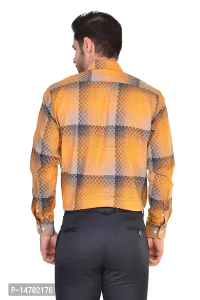PARASSIO Men's Orange Checkered Slim Fit Casual Cotton Shirt-thumb5