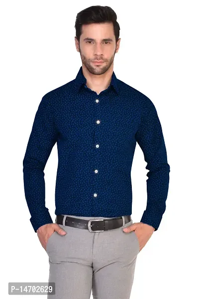 PARASSIO Men's Blue Printed Party Wear Cotton Shirt