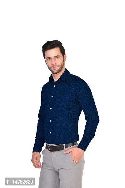 PARASSIO Men's Blue Printed Party Wear Cotton Shirt-thumb3