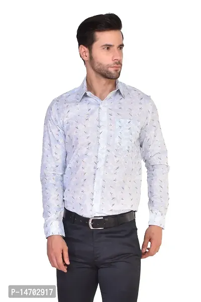 Parassio Men's Slim Fit Blue Printed Cotton Shirt