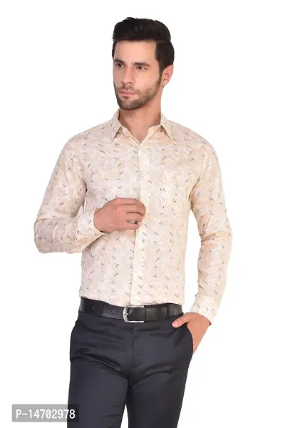 Parassio Men's Slim Fit Yellow Printed Casual Cotton Shirt