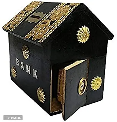 Wooden Hut Shape Money Bank 5x4 in Black Color-thumb0