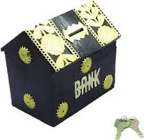 Wooden Hut Shape Money Bank 5x4 in Black Color-thumb2