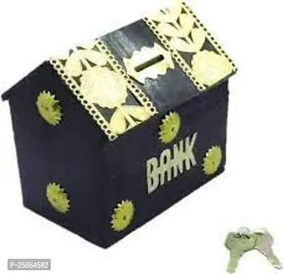 Wooden Hut Shape Money Bank 5x4 in Black Color-thumb3