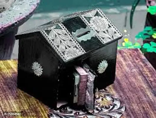 Wooden Hut Shape Money Bank 5x4 in Black Color-thumb4