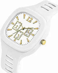 Miller triple dail square analog silicone strap white watch-thumb4