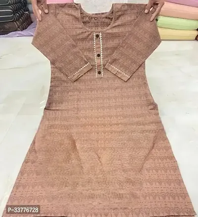 Stylish Brown Cotton Blend Printed Stitched Kurta For Women-thumb0