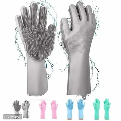 Gloves Magic Silicone Dish Washing Gloves, Silicon Cleaning Gloves, Silicon Hand Gloves for Kitchen Dishwashing and Pet Grooming, Great for Washing Dish, Car, Bathroom (Multicolour, Pack of 1)