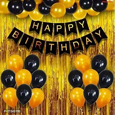 Birthday Decoration kit Combo of 34, 13 Piece Happy Birthday Banner, 20 Black and Golden Balloon, 1 Curtains, great Product (Set of 34) Balloon (Gold, Black, Pack of 34)