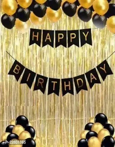 Happy Birthday Banner, 10 Black and Golden Balloon, 1 Curtains, great Product-thumb0