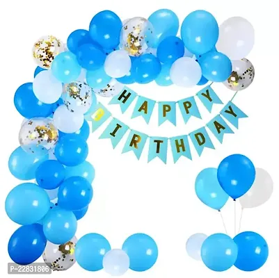 Happy Birthday Banner Blue, 12 Blue and white Balloon, 1 Confetti balloon , great Product-thumb0