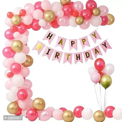 Pink Happy Birthday Banner, 20 ink Gold White Balloon for party Decoration. good product