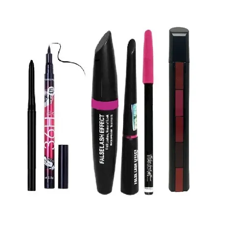 Vagons Combo of 5in1 red lipstick with 3in1 eyeliner mascara 36h eyeliner  kajal