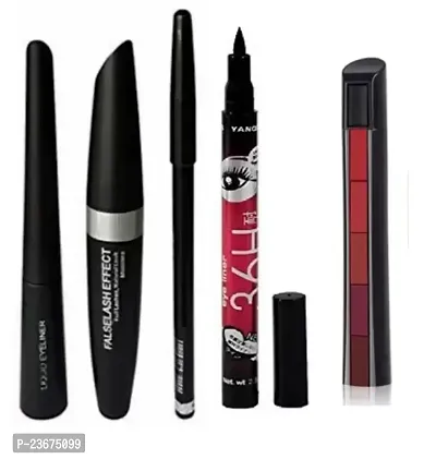 Vagons Combo of 5in1 red lipstick with 3in1 eyeliner mascara  36h eyeliner .-thumb0