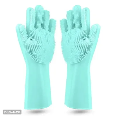 HARDAN Reusable Rubber Silicon Household Safety Wash Scrubber Heat Resistant Kitchen Gloves for Dish Washing-thumb0