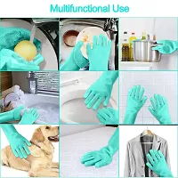 HARDAN Reusable Rubber Silicon Household Safety Wash Scrubber Heat Resistant Kitchen Gloves for Dish Washing-thumb2