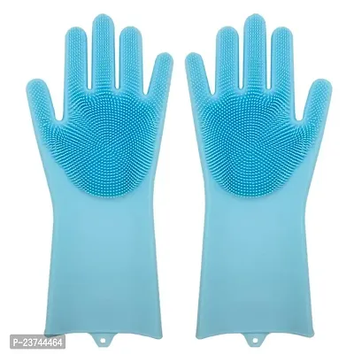 HARDAN Reusable Rubber Silicon Household Safety Wash Scrubber Heat Resistant Kitchen Gloves for Dish Washing
