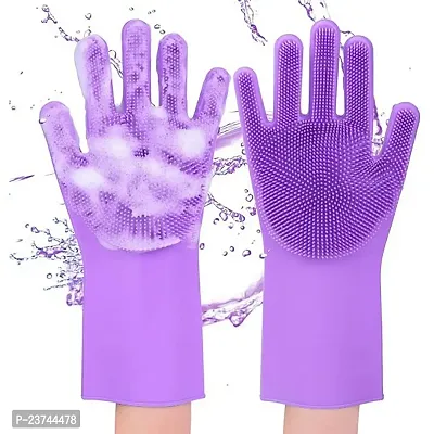 HARDAN  Silicone Dish Washing Gloves for Kitchen Dishwashing and Pet Grooming, Washing Dish, Car, Bathroom gloves-thumb0