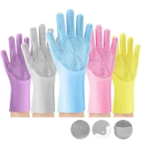 HARDAN Dish Washing Gloves, Reusable Magic Silicone Gloves with Wash Scrubber, Heat Resistant Cleaning Gloves for Kitchen,Car, Bathroom and Pet Hair Care-thumb2