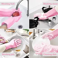 HARDAN Dishwashing Gloves with Scrubber, Silicone Cleaning Reusable Scrub Gloves for Wash Dish,Kitchen, Bathroom(14 Large) (1 Pair: Right + Left Hand)-thumb2