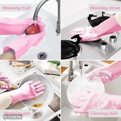 HARDAN Dishwashing Gloves with Scrubber, Silicone Cleaning Reusable Scrub Gloves for Wash Dish,Kitchen, Bathroom(14 Large) (1 Pair: Right + Left Hand)-thumb3