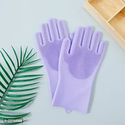 HARDAN Heavy Duty Magic Silicone Gloves Cleaning Hand Gloves for Dishes, Dishwashing with Scrubbers, Dish Gloves for Kitchen, Car Washing, Pet Grooming Latex Free Gloves (Grey Color, Pack of 1 Pair)