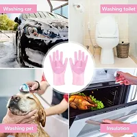 HARDAN Silicone Dish Washing Gloves, Silicon Cleaning Gloves, Silicon Hand Gloves for Kitchen Dish washing and Pet Grooming, Great for Washing Dish, Car, Bathroom (Multicolor, 1 Pair)-thumb1