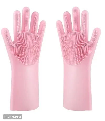HARDAN Silicone Heavy 160 grams Reusable Scrubbing Gloves for Kitchen Dish Washing, Pet Grooming, Car or Bathroom Cleaning | 1 Set | Random Color