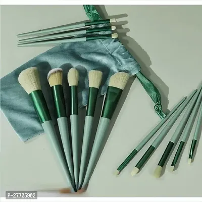 13pc Makeup Brush Set with soft fluffy pouch cosmetic makeup brush set pack of 13 with travel bag (green)