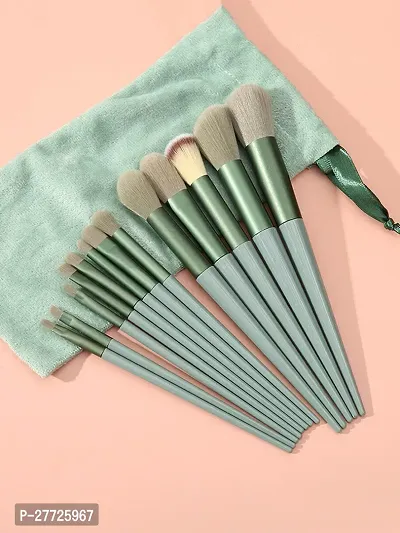 Plus 13Pcs Makeup Brushes, Foundation Brushes Professional Makeup Brush Set Soft Bristle Foundation Brush Pink Blush Brush Eyeshadow Brushes Set with Plush Bag (Green)-thumb0