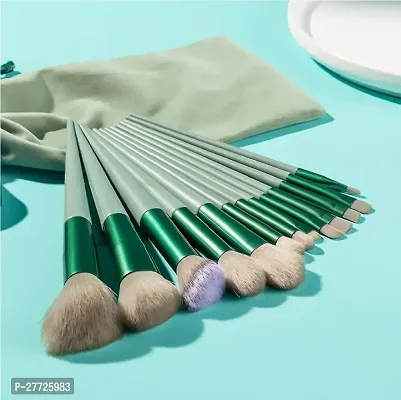 13pc Makeup Brush Set with soft fluffy pouch cosmetic makeup brush set pack of 13 with travel bag (green)-thumb0