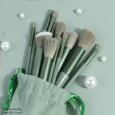 13pc Makeup Brush Set with soft fluffy pouch cosmetic makeup brush set pack of 13 with travel bag (green)-thumb0