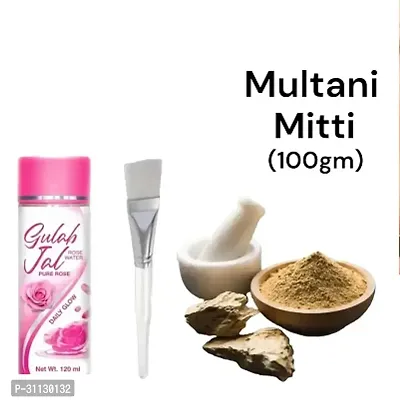 Multani Mitti Face Pack 200gm+100ML Rose Water + Brush