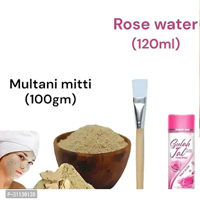 Face Pack Mitti 200g+ Rose water + Face Pack Brush Combo offer