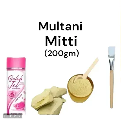 Pure Natural Mitti Powder For Skin  Hair Care (200g)+ ROSE WATER 100ML + FACE PACK BRUSH