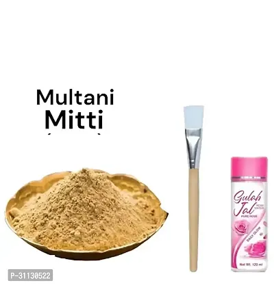 Multani Mitti face pack 200gm+100ml rose water +brush-thumb0