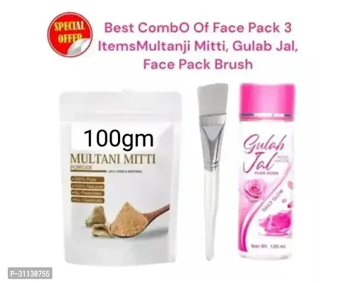 Face Pack Mitti 200 Gm +Rose water + Face Pack Brush Combo Offer