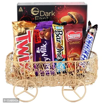 Astonished Retail Chocolate Gift Hamper with Handmade Wheel Basket | Table Decor Gift for Diwali, 1